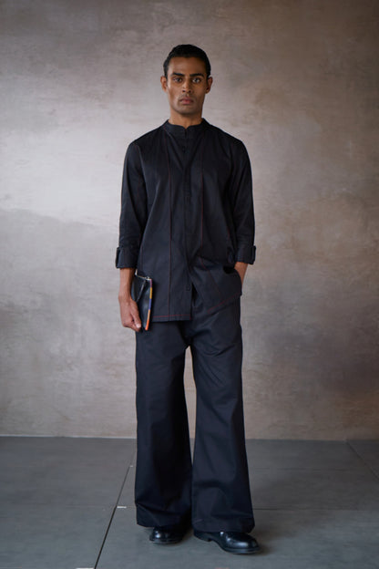 PINTUCK INDIE SHIRT- BLACK