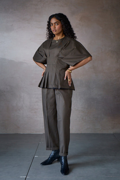 SABRINA PLEATED SET- NOMAD OLIVE