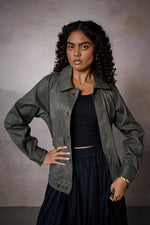 Load image into Gallery viewer, WABI SABI SUEDE JACKET -NOMAD OLIVE
