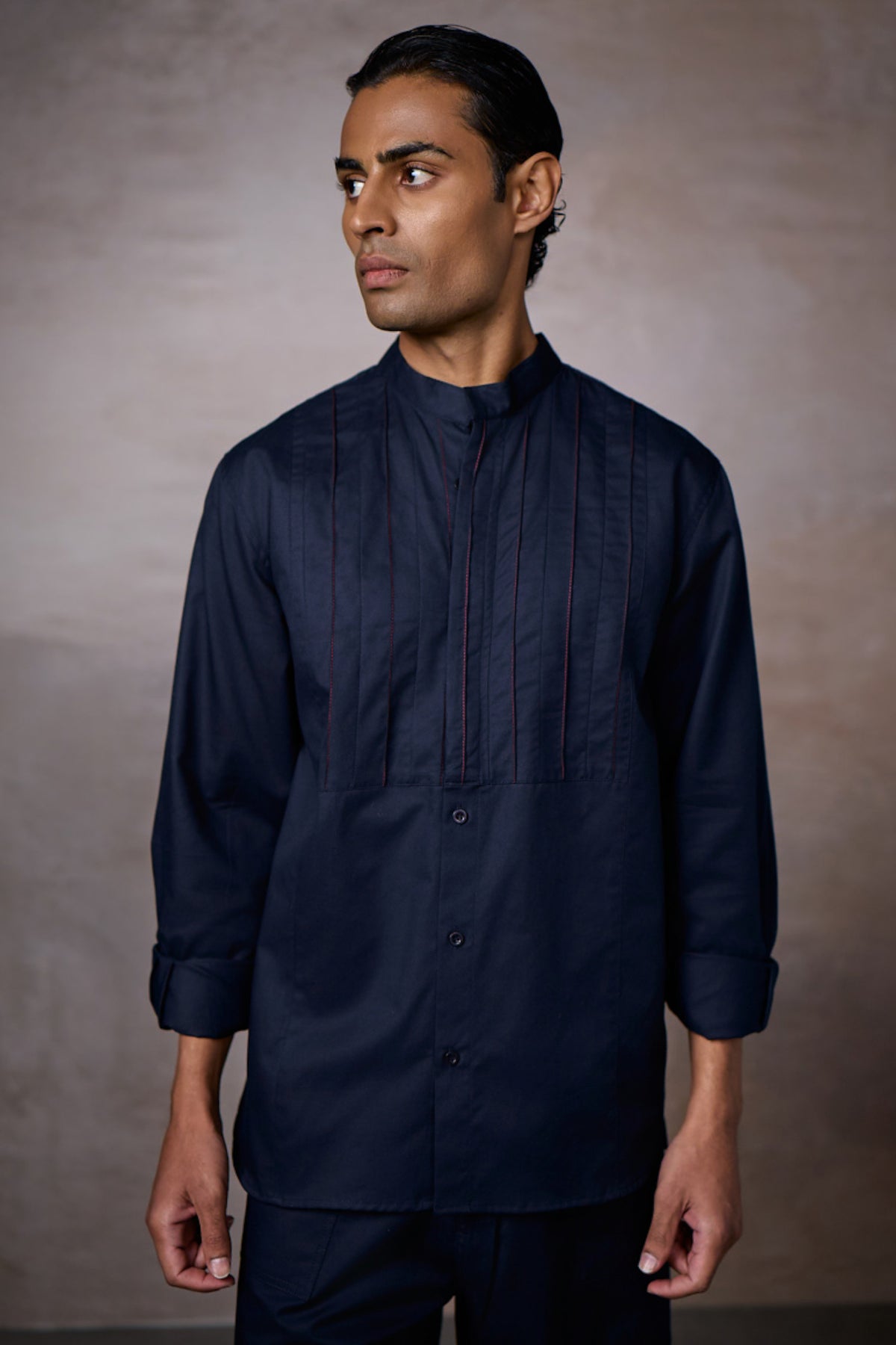 PINTUCK YOKE SHIRT-NAVY