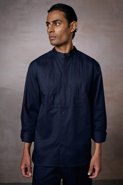 PINTUCK YOKE SHIRT-NAVY