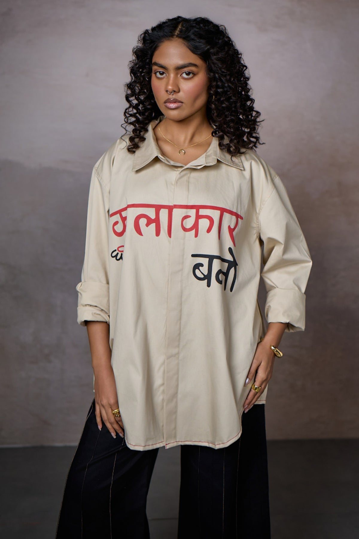 KALAKAAR  EMBLEM SHIRT- BEIGE