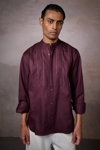 PINTUCK YOKE SHIRT-MERLOT