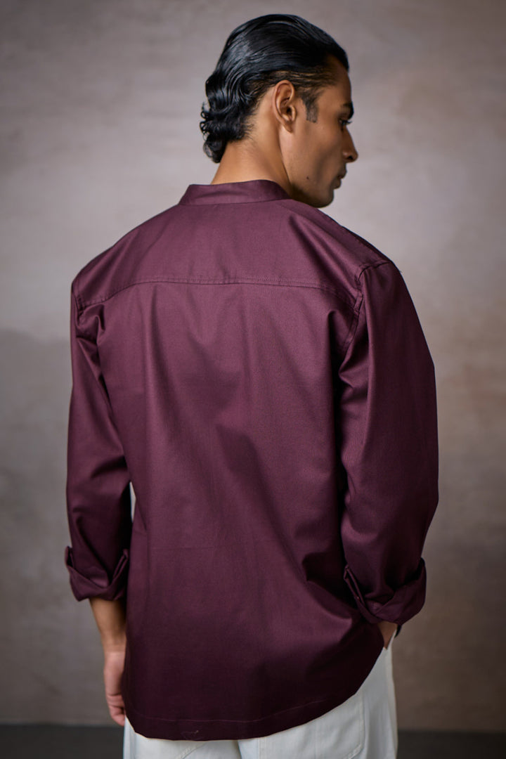 PINTUCK YOKE SHIRT-MERLOT