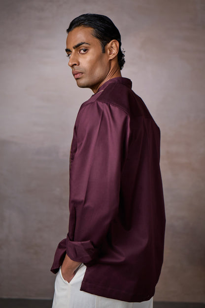 PINTUCK YOKE SHIRT-MERLOT