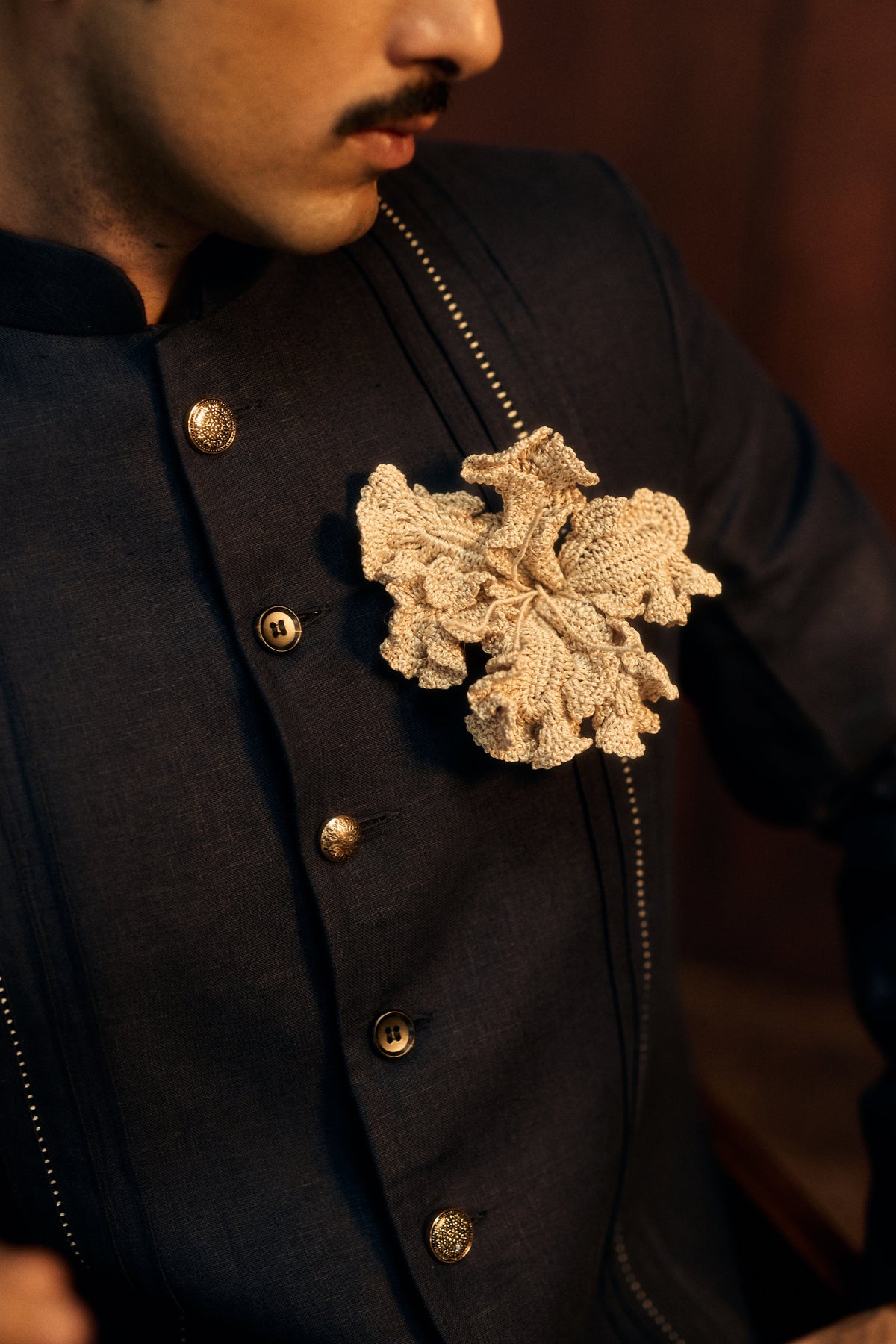 Resham Floral Brooch- Ecru