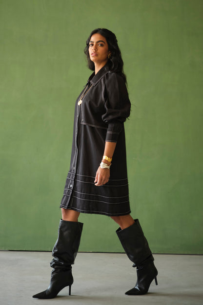 FIONA SHORT DRESS-FRAY BLACK