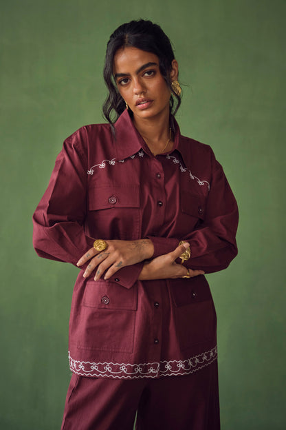 VOYCE SAFARI SHIRT-MAROON