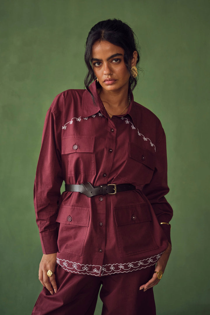 VOYCE SAFARI SHIRT-MAROON