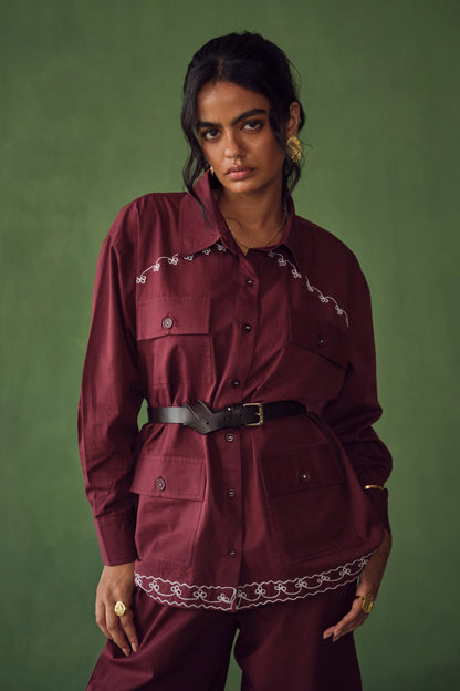 VOYCE SAFARI SHIRT-MAROON