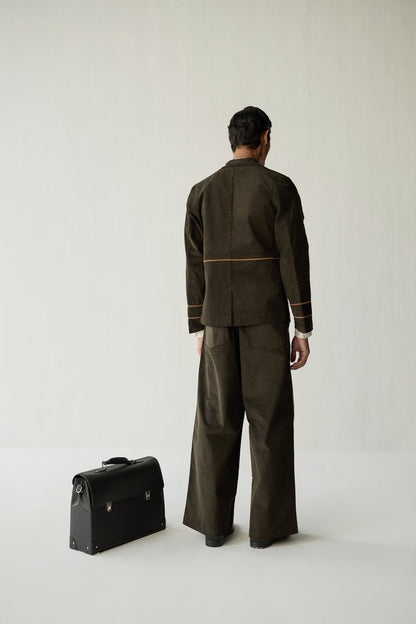 CORDUROY BLAZER SET-OLIVE ( Set Of 2)