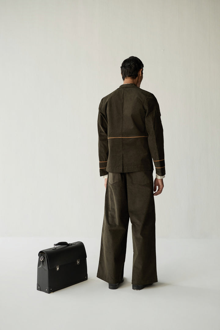 CORDUROY BLAZER SET-OLIVE ( Set Of 2)