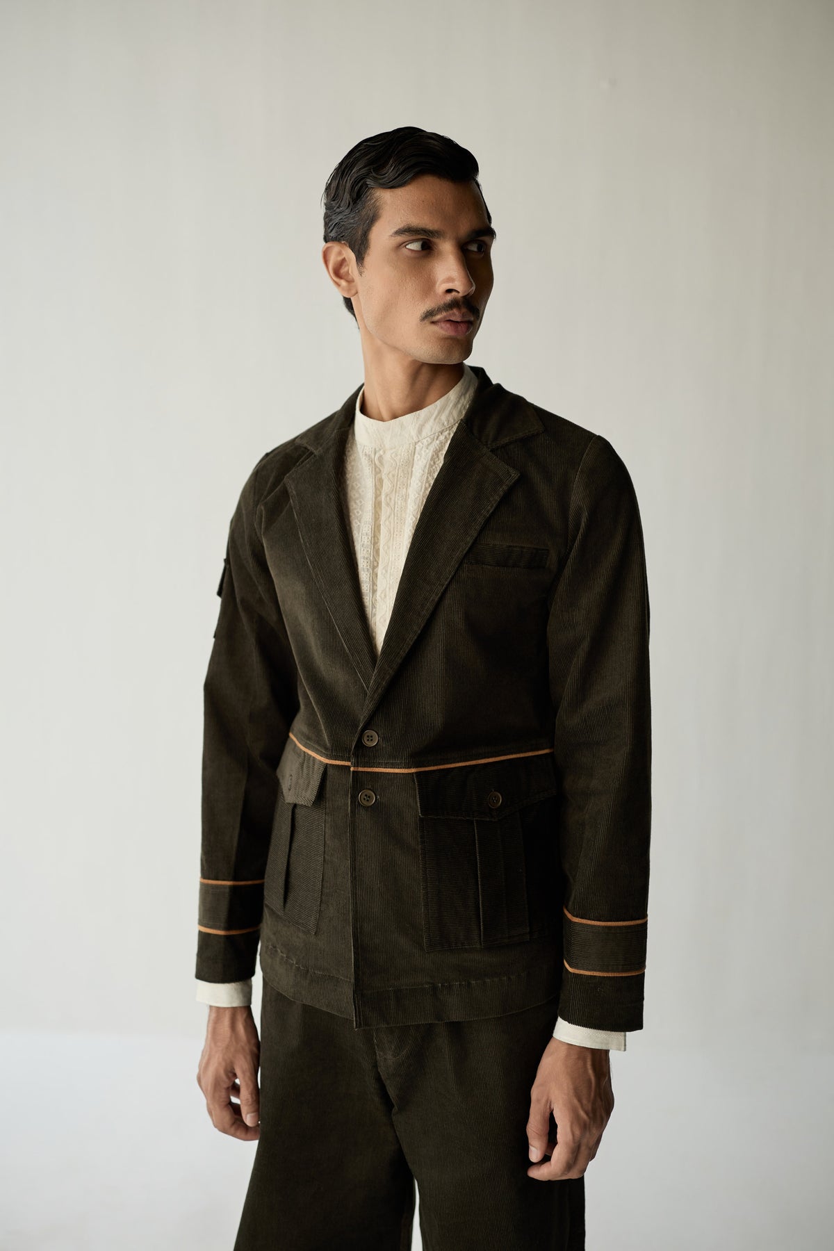 CORDUROY BLAZER SET-OLIVE ( Set Of 2)