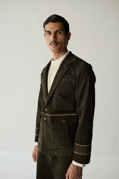 CORDUROY BLAZER SET-OLIVE ( Set Of 2)