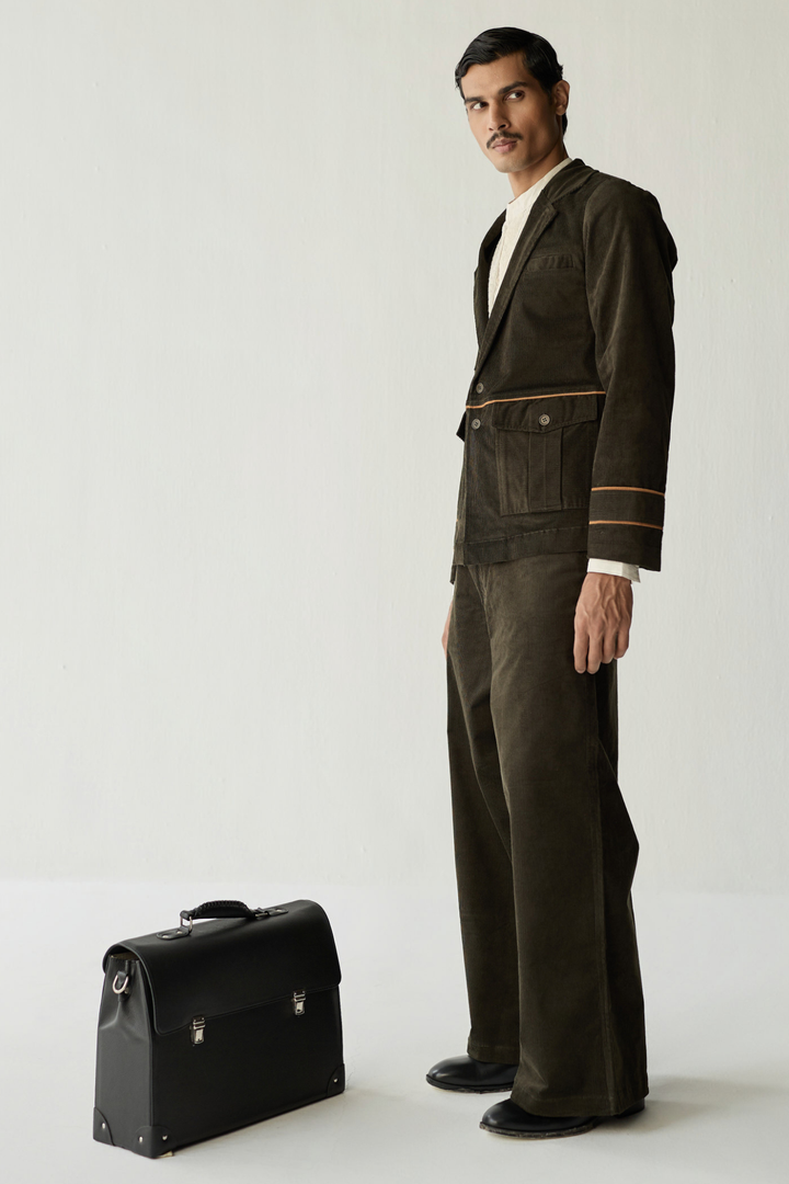 CORDUROY BLAZER SET-OLIVE ( Set Of 2)