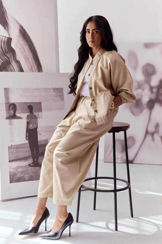 TRAVELLERS SHACKET SET-HAREM PANTS ECRU