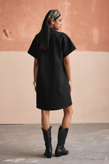 Grace Patchwork Short Dress-Black