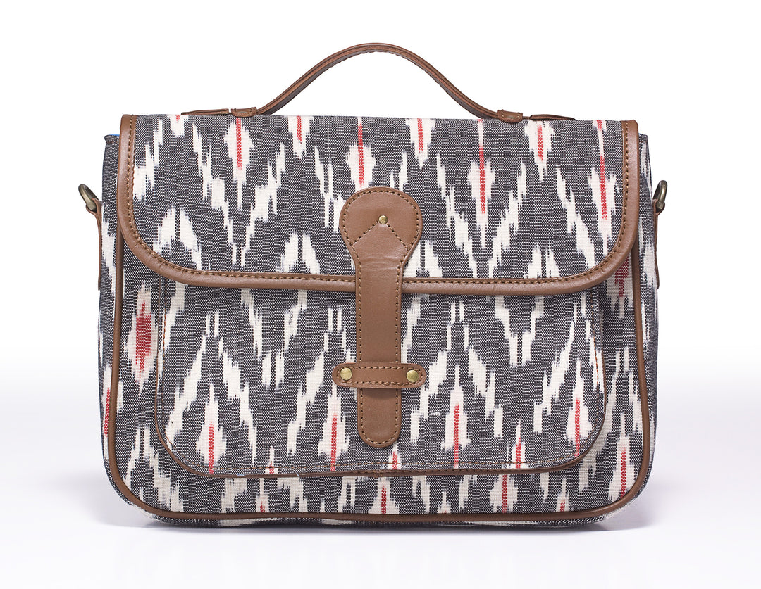 Office Satchel- Grey Ikat - October Jaipur