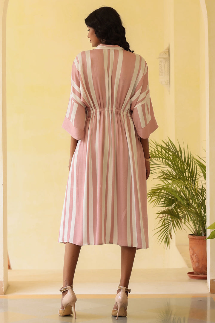 Deby Striped Long Dress-Blush