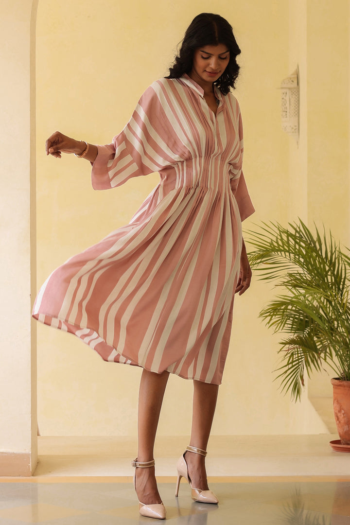 Deby Striped Long Dress-Blush
