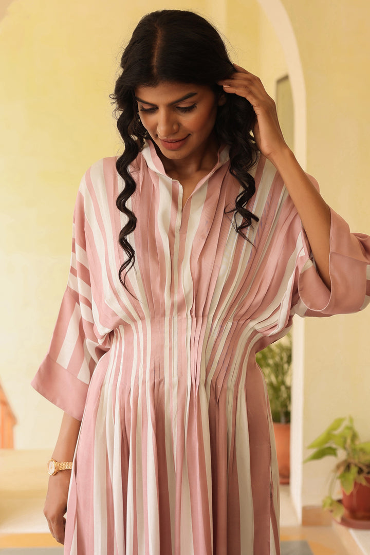 Deby Striped Long Dress-Blush