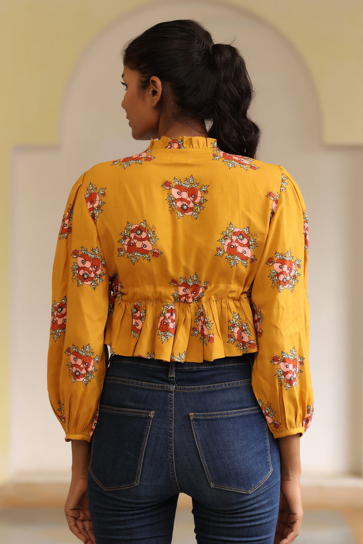 Mustard cheap ruffle blouse
