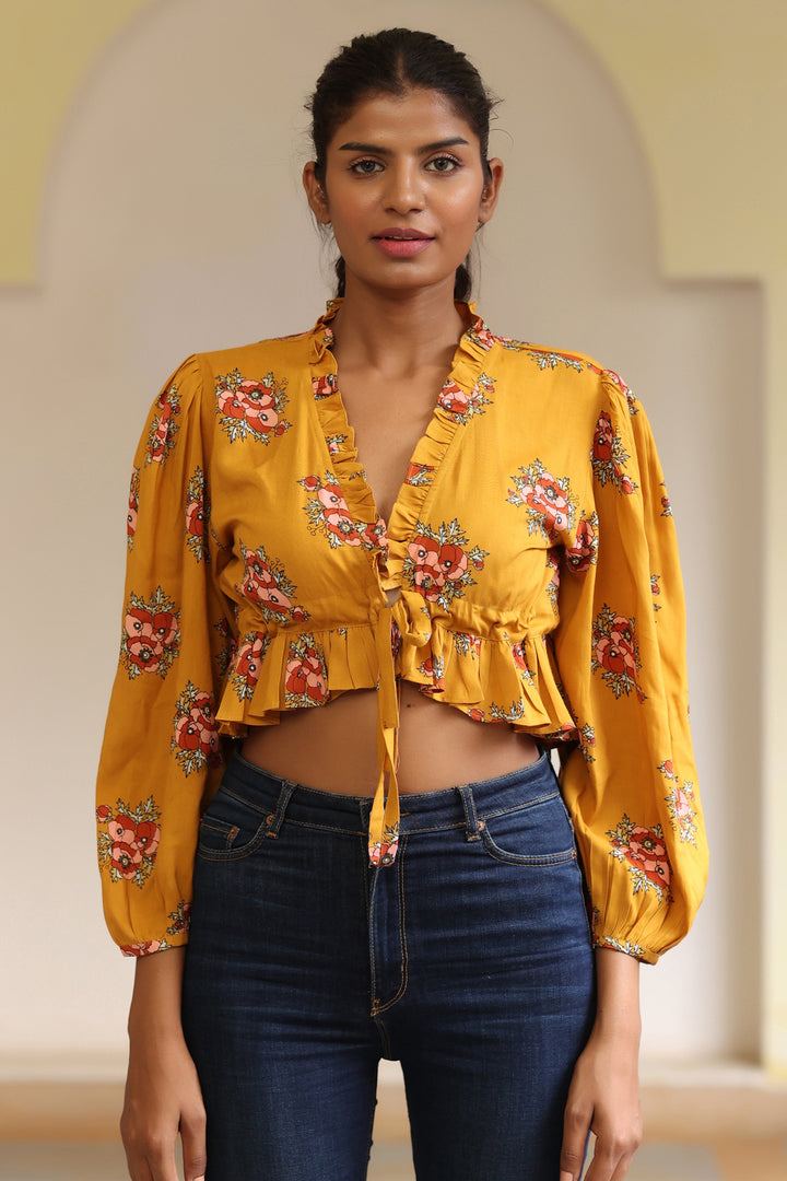 Ruffle Blouse Top-Mustard