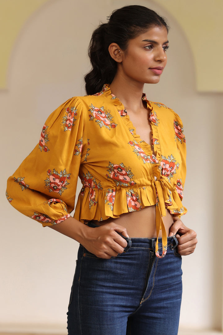 Ruffle Blouse Top-Mustard