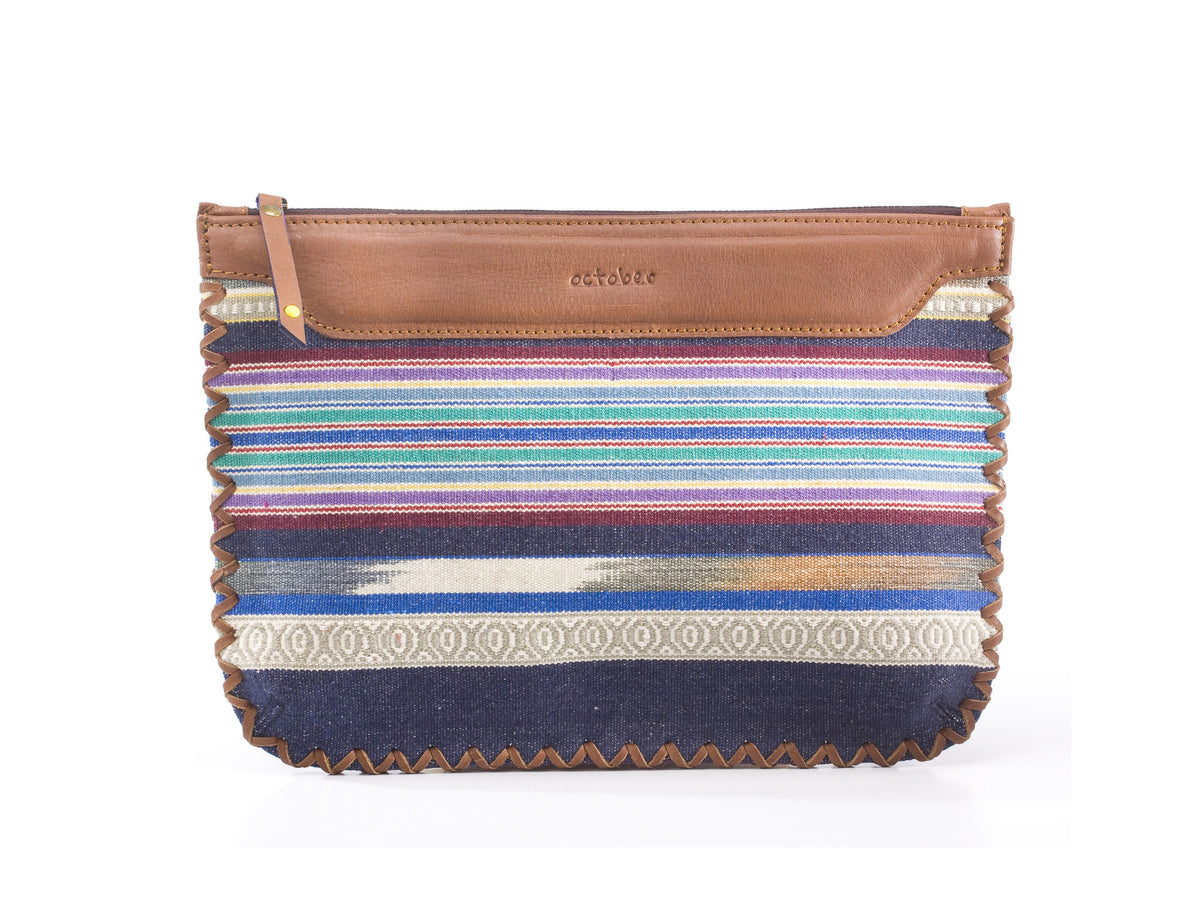 Woven Clutch- Blue White Stripe - October Jaipur