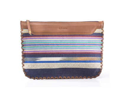 Woven Clutch- Blue White Stripe - October Jaipur