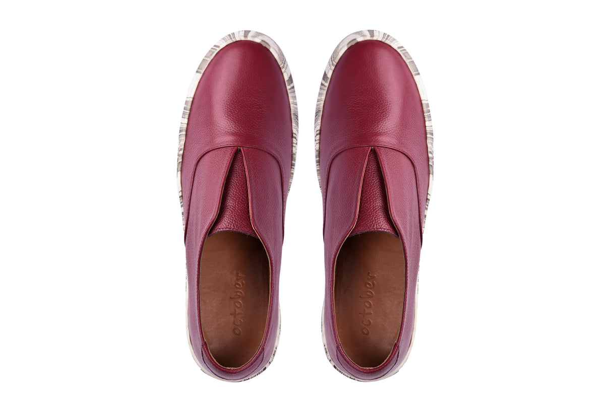 Sneakers- Maroon  Marbling Leather - October Jaipur