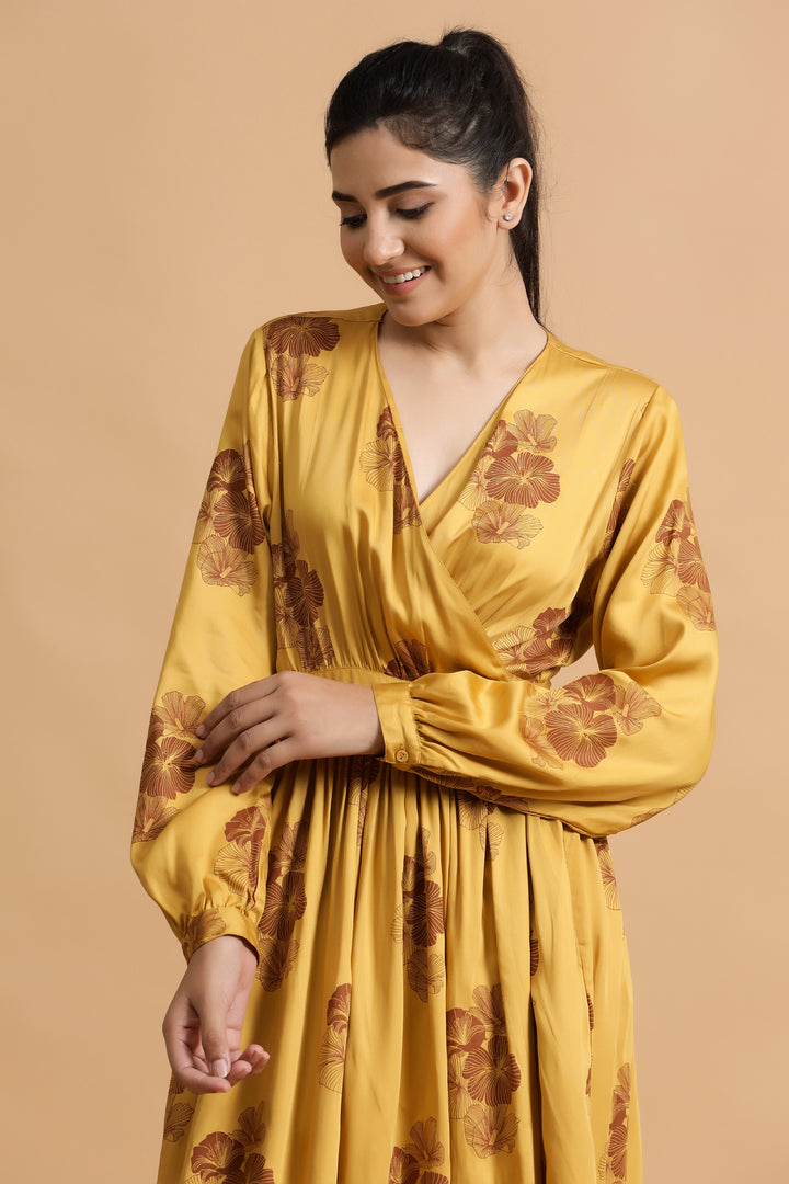 Mannington Wrap Dress- Mustard Posy - October Jaipur