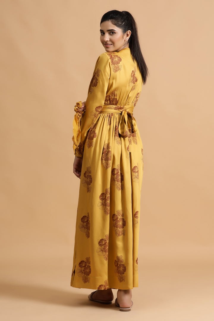 Mannington Wrap Dress- Mustard Posy - October Jaipur