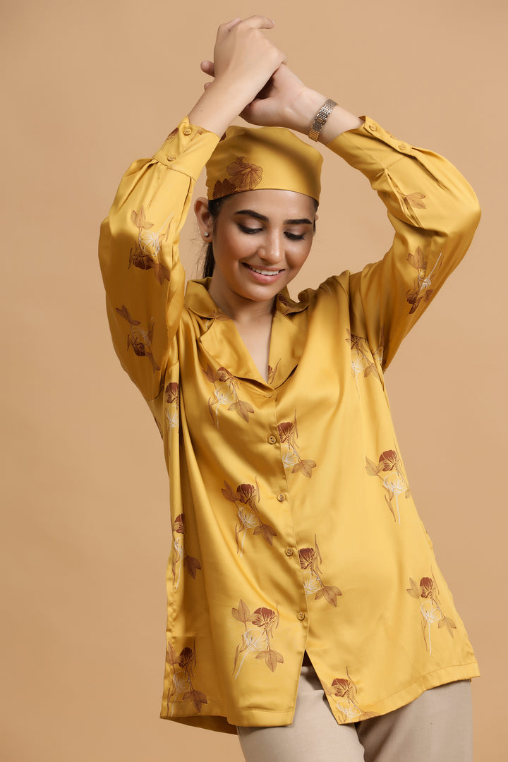 Oxfordshire Lapel Shirt- Mustard Bouquet - October Jaipur