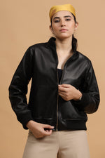 Load image into Gallery viewer, Classic Bomber Leather Jacket- Black - October Jaipur