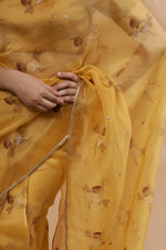 Load image into Gallery viewer, Mustard Bouquet-Silk Organza Saree - October Jaipur