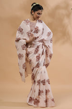 Load image into Gallery viewer, Blush Posy- Silk Crepe Saree - October Jaipur