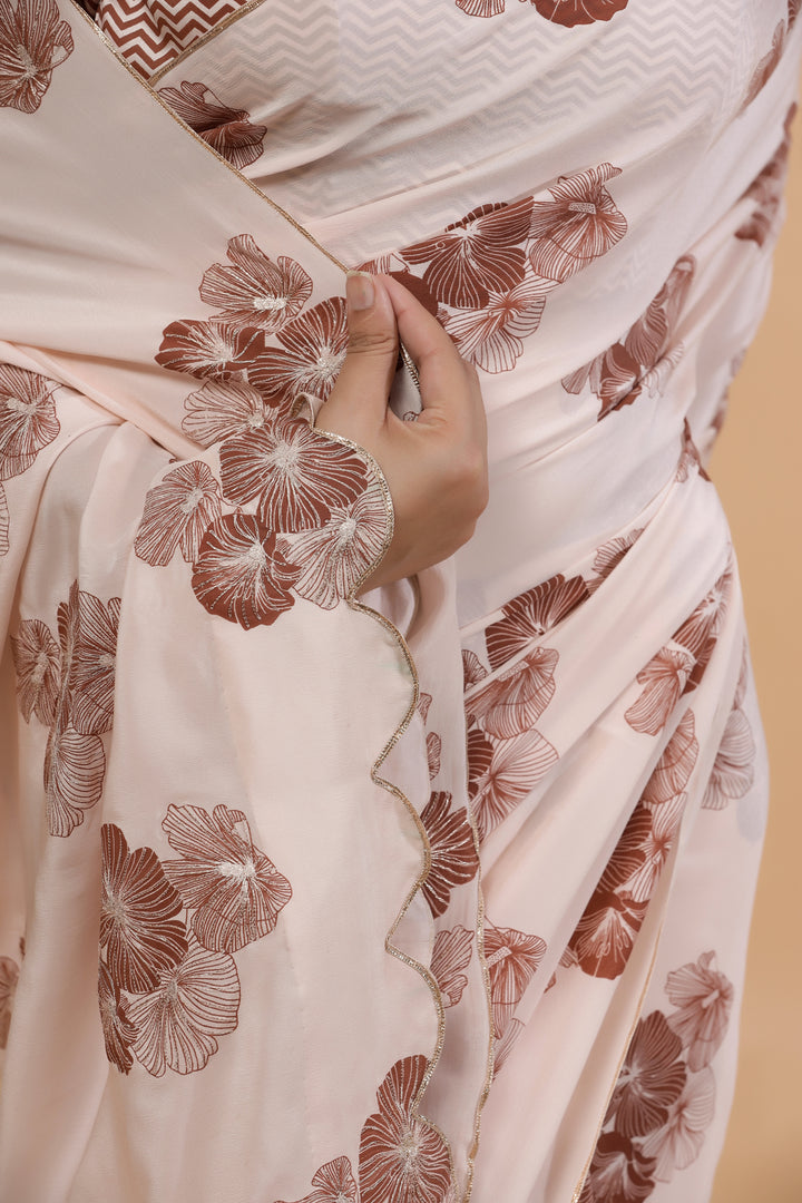 Blush Posy- Silk Crepe Saree - October Jaipur