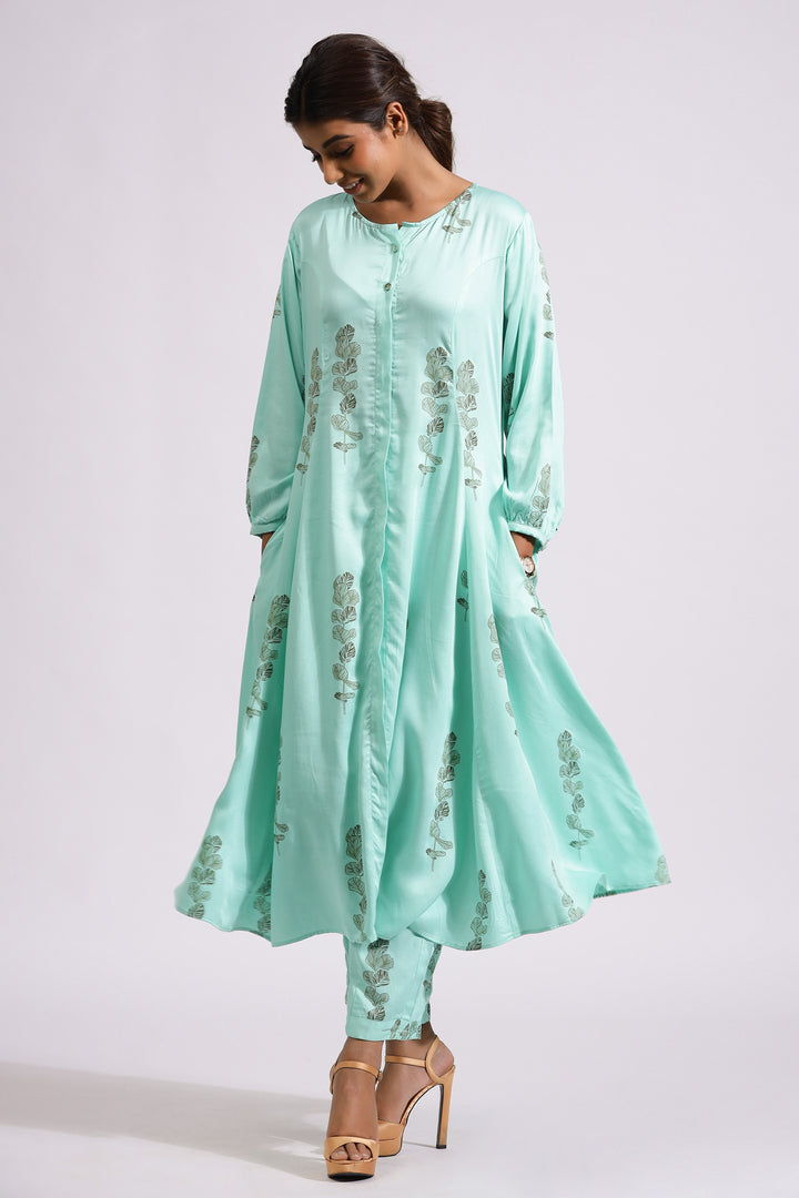 Shahnaz Co-ord Set-Green Ash - October Jaipur