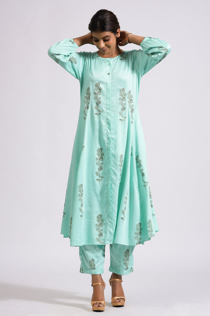 Shahnaz Co-ord Set-Green Ash - October Jaipur