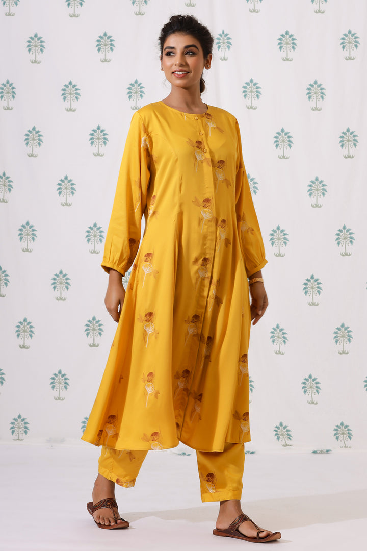Shahnaz Co-ord Set- Mustard Bouquet - October Jaipur