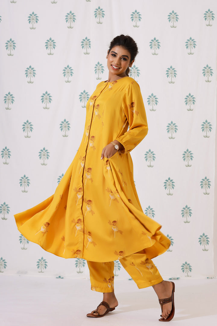 Shahnaz Co-ord Set- Mustard Bouquet - October Jaipur