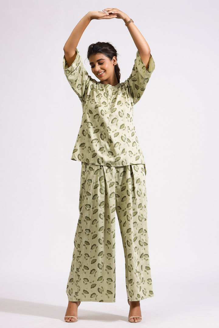 Valeria Co-ord Set- Olive Petals - October Jaipur
