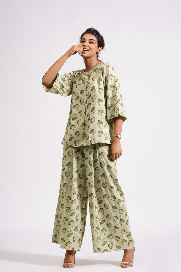 Valeria Co-ord Set- Olive Petals - October Jaipur