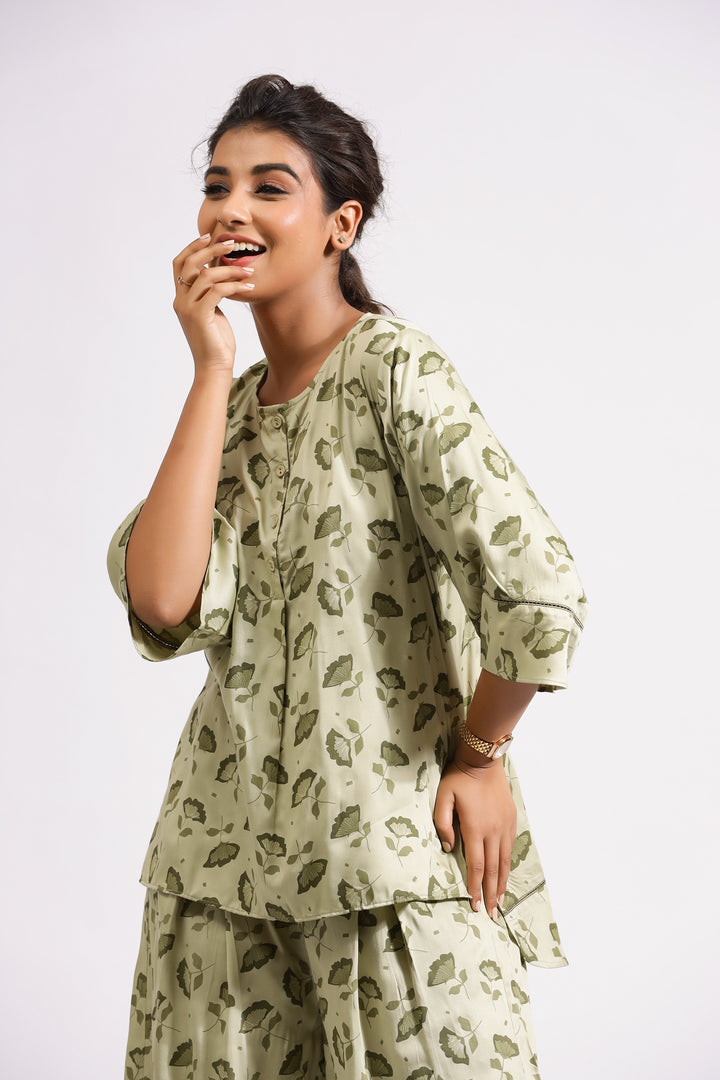 Valeria Co-ord Set- Olive Petals - October Jaipur