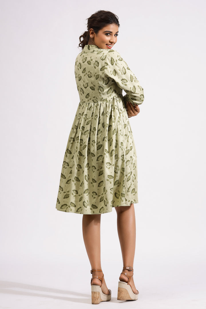 Emily Short Dress- Olive Petals - October Jaipur