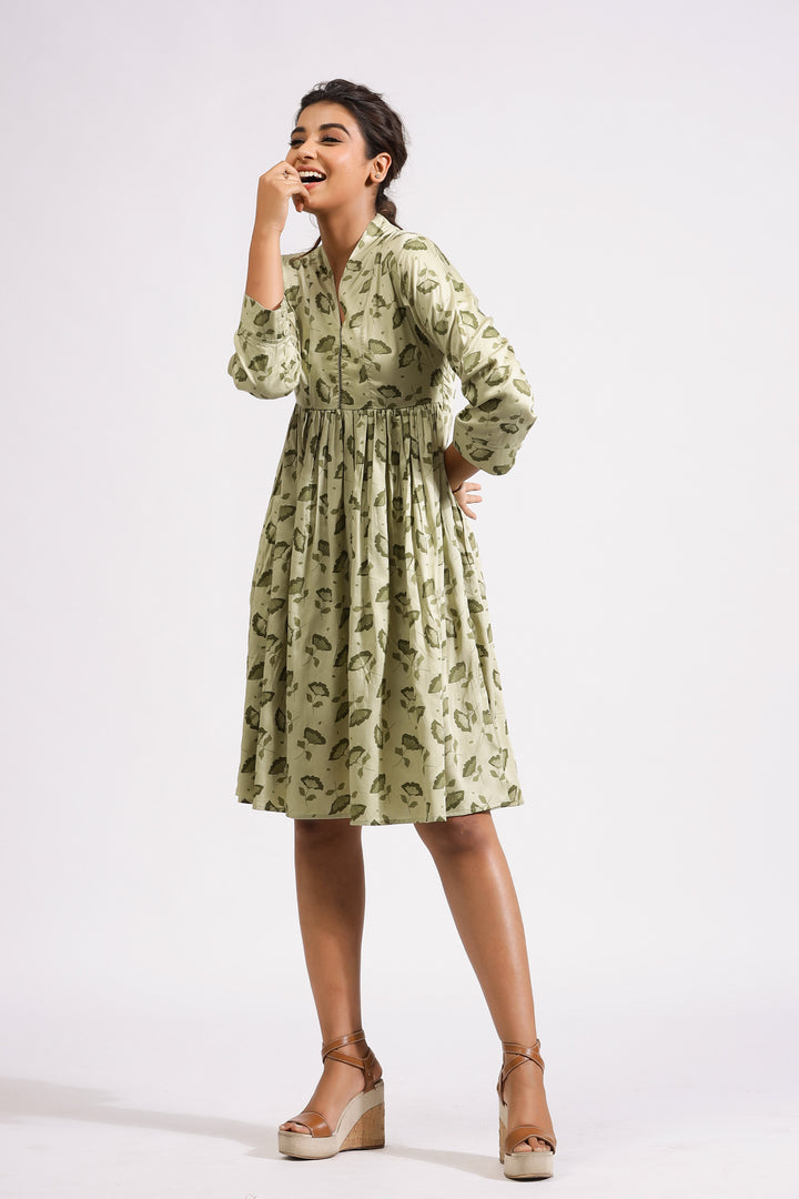 Emily Short Dress- Olive Petals - October Jaipur