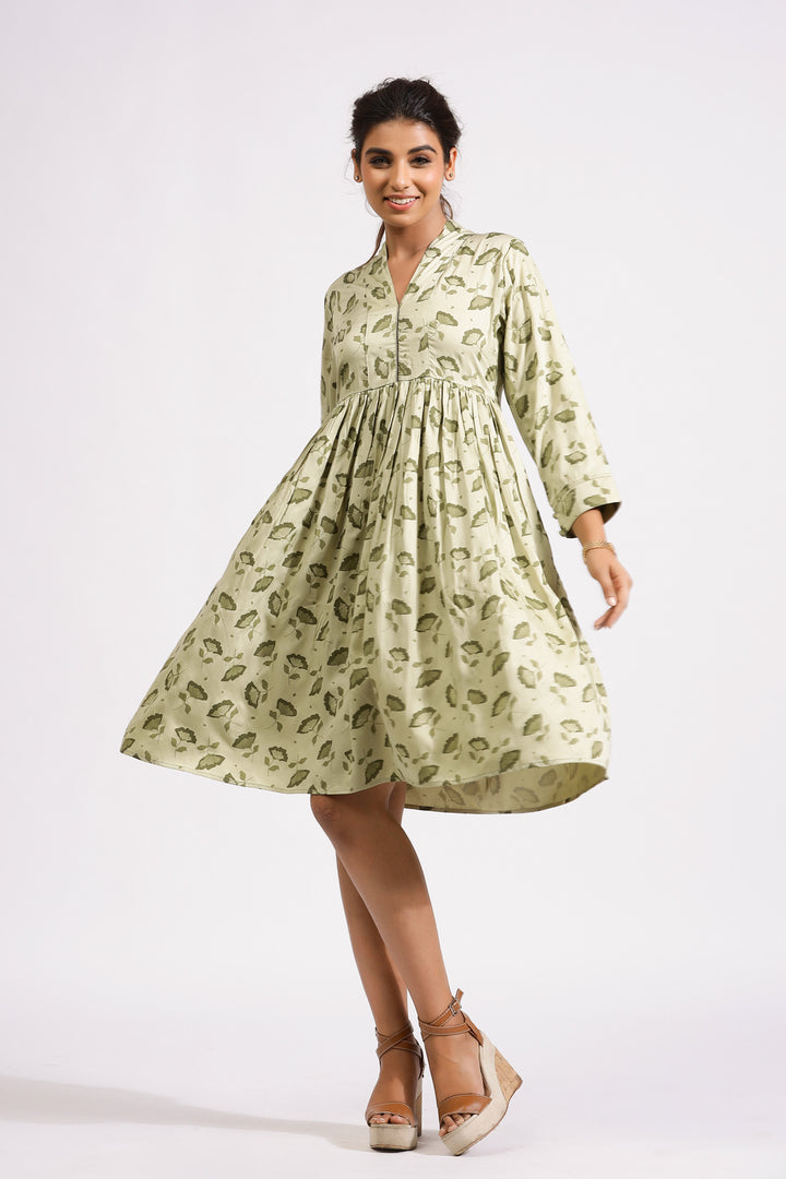 Emily Short Dress- Olive Petals - October Jaipur