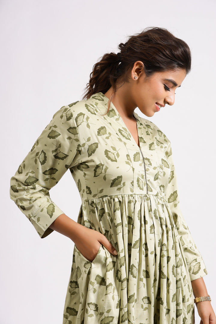 Emily Short Dress- Olive Petals - October Jaipur