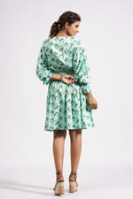 Load image into Gallery viewer, Kate Short Dress- Green Ash Petals - October Jaipur